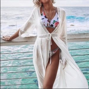 SUN - GODDESS Low Cut Open Front Long Sleeves Cover Up
